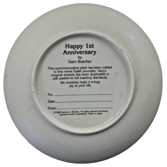 Vintage Precious Moments Plate w/ Bride & Groom & Happy First Anniversary - Picture 2 of 3